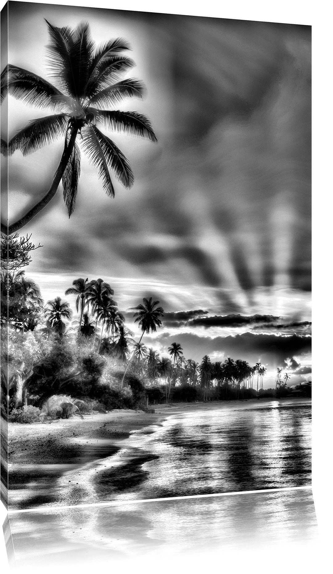 Pixxprint Palmen am Strand / 100x70cm Leinwandbild bespannt auf Holzrahmen/Wandbild Kunstdruck Dekor