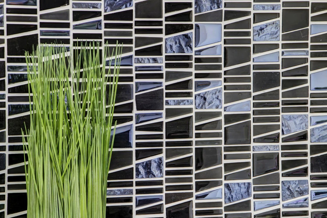 Glasmosaik Leiter Crystal/Stein mix schwarz Transluzent Transparent 3D, Mosaikstein Format: 10x48+10