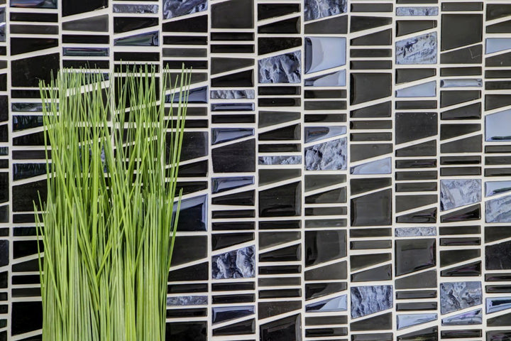 Glasmosaik Leiter Crystal/Stein mix schwarz Transluzent Transparent 3D, Mosaikstein Format: 10x48+10