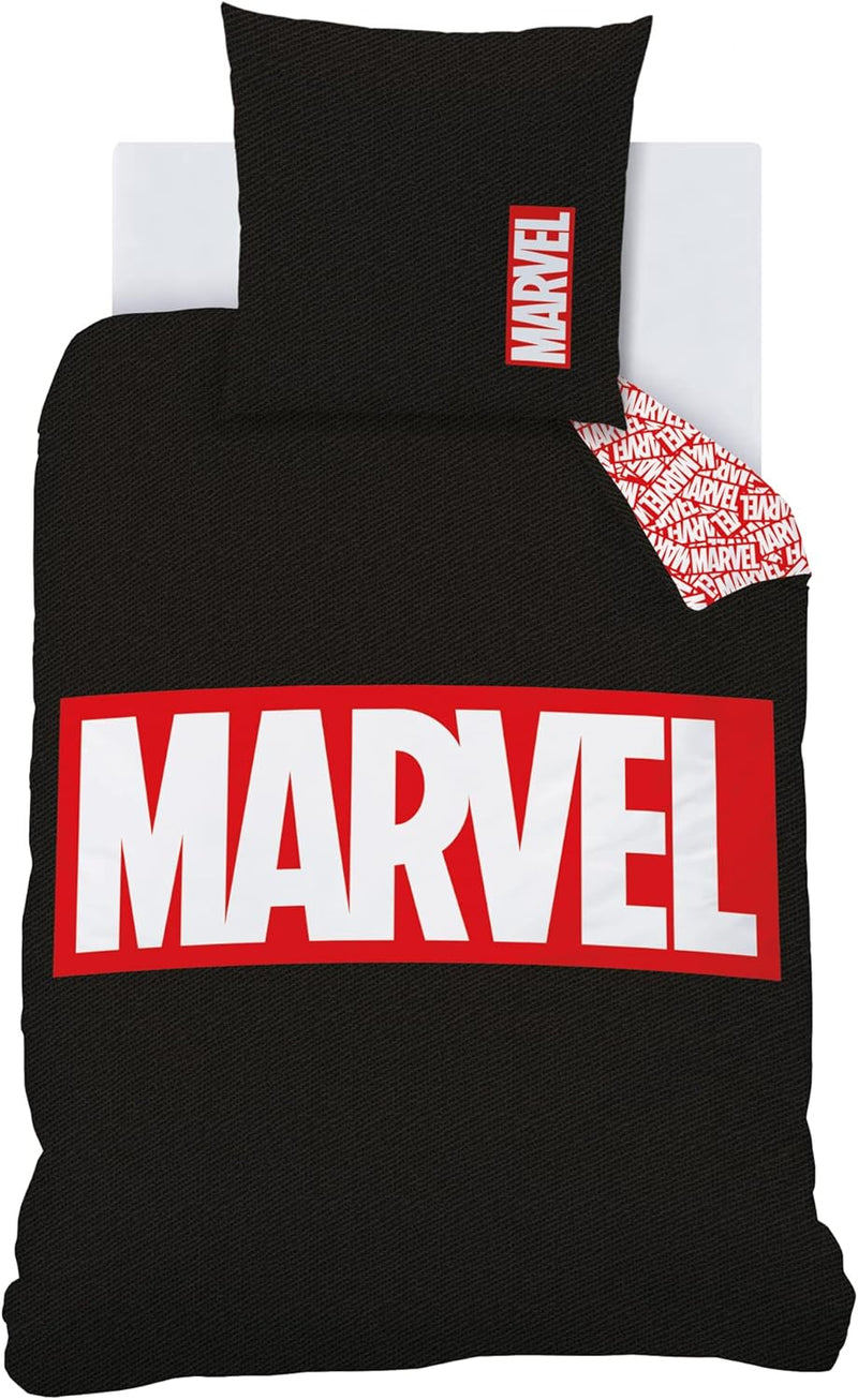 CTI Marvel Home Identity Bettwäsche, 3 Stück, Bedruckt, 100 % Baumwolle, 140 x 200 cm, Schwarz / Rot