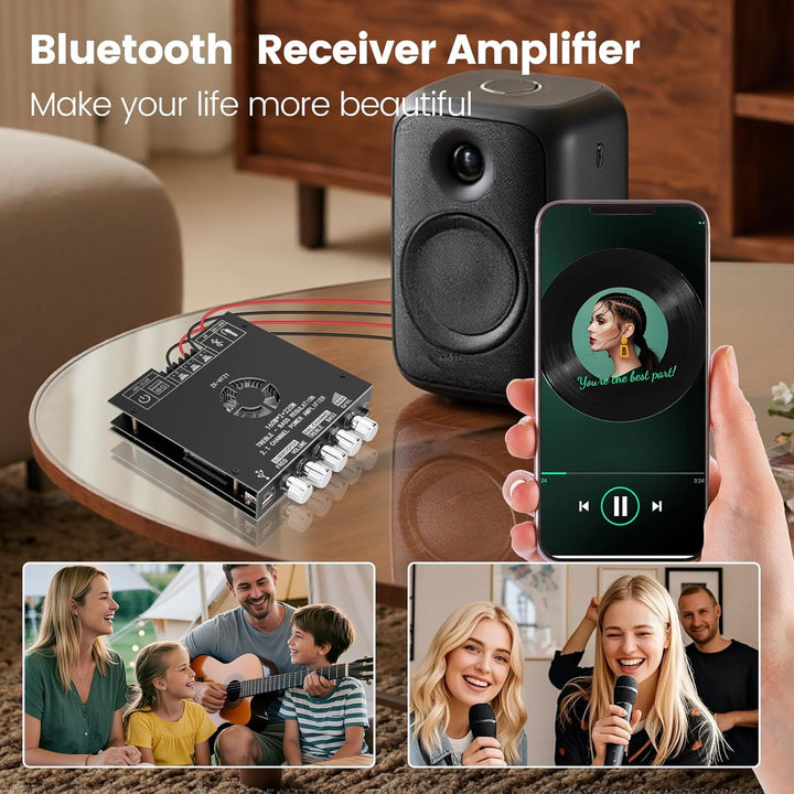 ZK-HT21 HiFi Verstärker Modul 2.1 Kanal mit Bluetooth,160 W x 2 + 220 W Subwoofer, Audio-Verstärkerm
