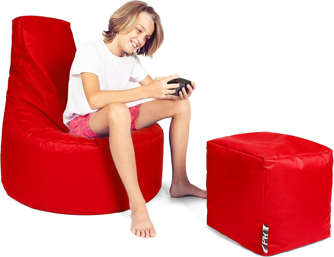 PATCH HOME Gamer Kissen Lounge Kissen Sitzsack Sessel Sitzkissen Bean Bag + Würfel/Hocker mit Reissv