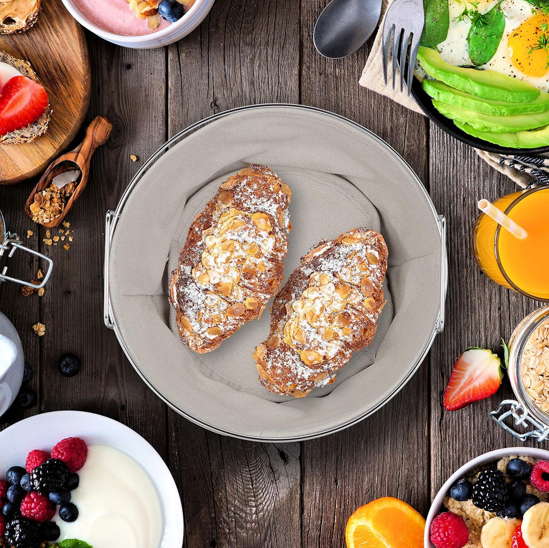 Relaxdays Brotkorb Metall, mit entnehmbarem Stoffeinsatz, rund, Frühstückskorb für Brot & Brötchen,