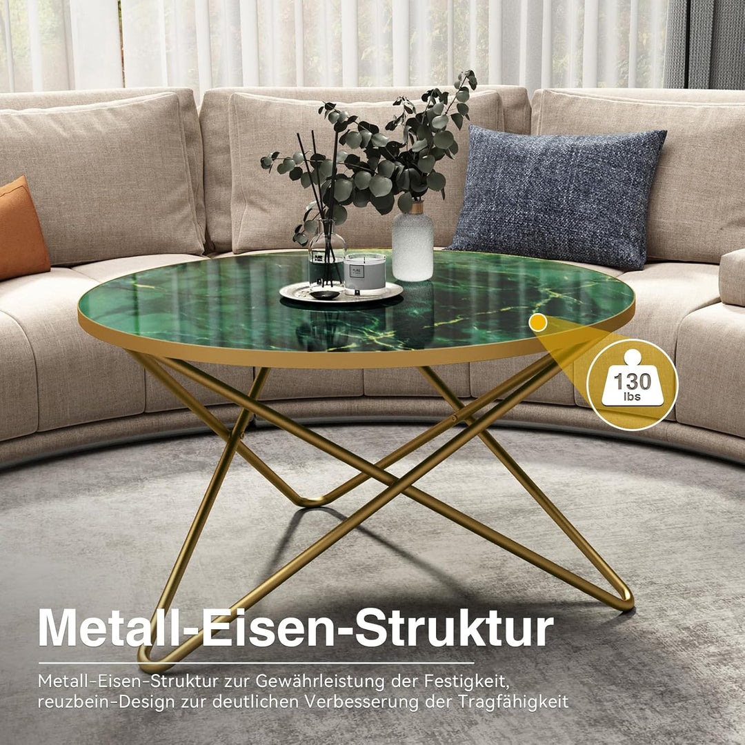 HOLTICO Couchtisch Beistelltisch Rund Schwarz Grün,Wohnzimmertisch Sofatisch für Wohnzimmer Garten B