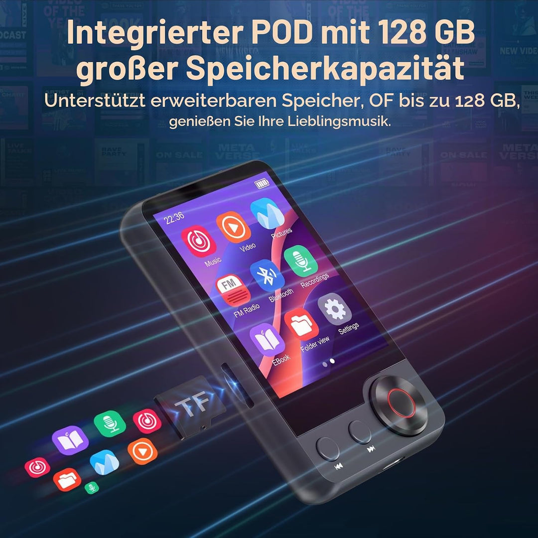 128GB MP3-Player mit Bluetooth 5.3, Oilsky 2,4 Zoll tragbarer Touchscreen MP3 Musikplayer mit Lautsp