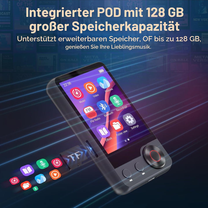 128GB MP3-Player mit Bluetooth 5.3, Oilsky 2,4 Zoll tragbarer Touchscreen MP3 Musikplayer mit Lautsp