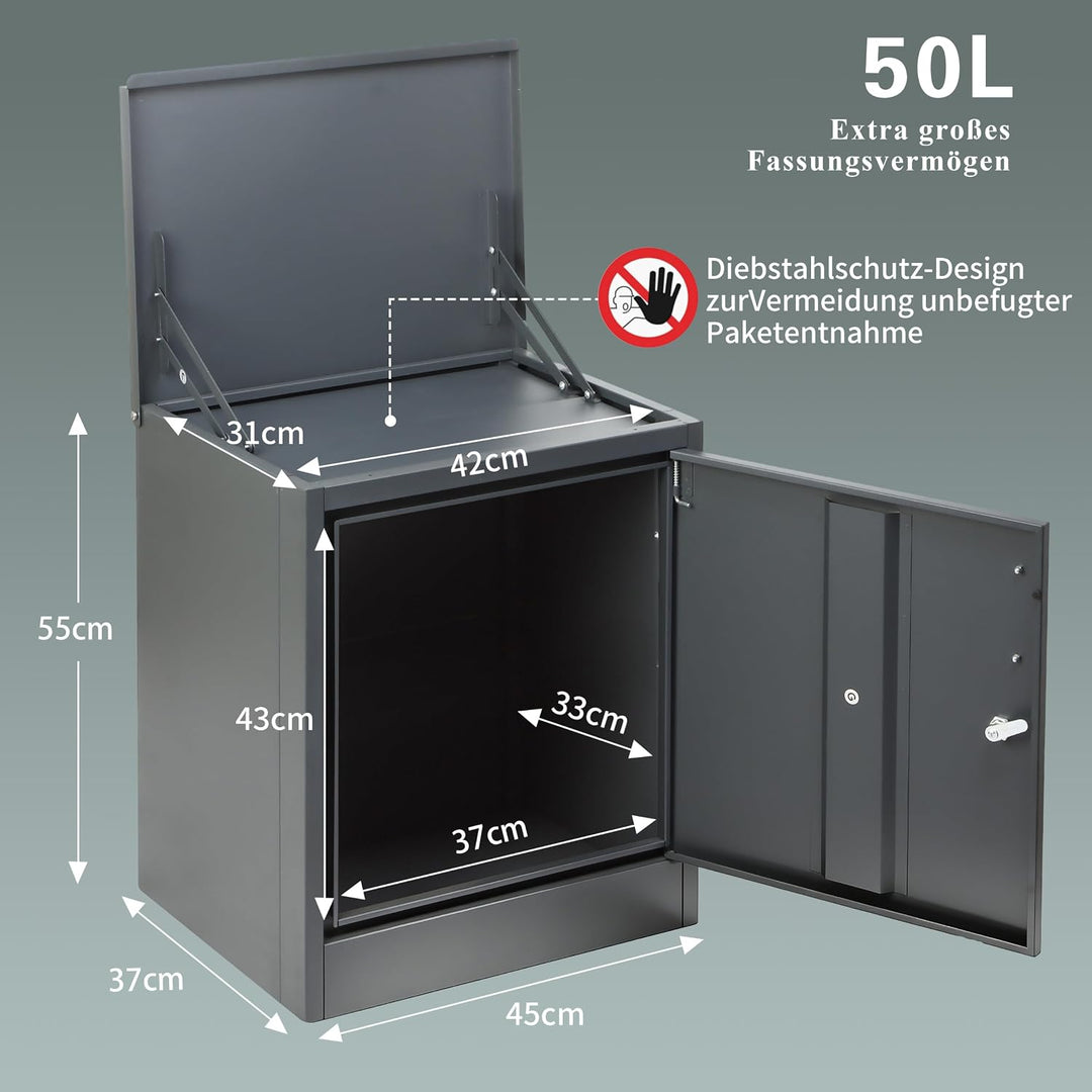 Zedelmaier Paketbox, Grosses Paketfach in Anthrazit zur Wandmontage, Personalisierte Paketbox für Dr