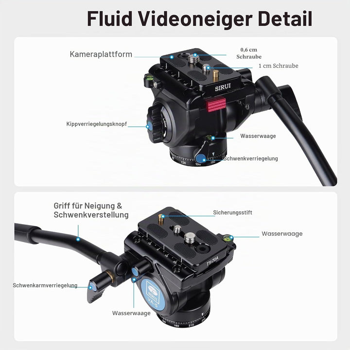 SIRUI AM-223L+VA-5 Mini Video Tisch Stativ Videostativ Tischstativ aus Carbon mit Nivellierbasis,VA-
