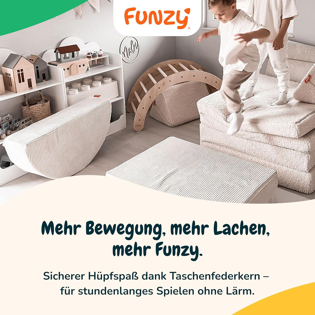 Funzy Hüpfpolster für Kinder – Hüpfmatratze mit Taschenfederkern, Sicherer & leiser Hüpfspass, Cord-