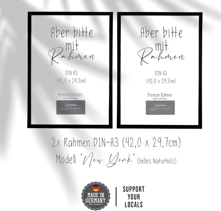 myDreamwork Bilderrahmen Schwarz | New York 2er Set (Doppelpack) DIN A3 | Rahmen aus Holz mit bruchs