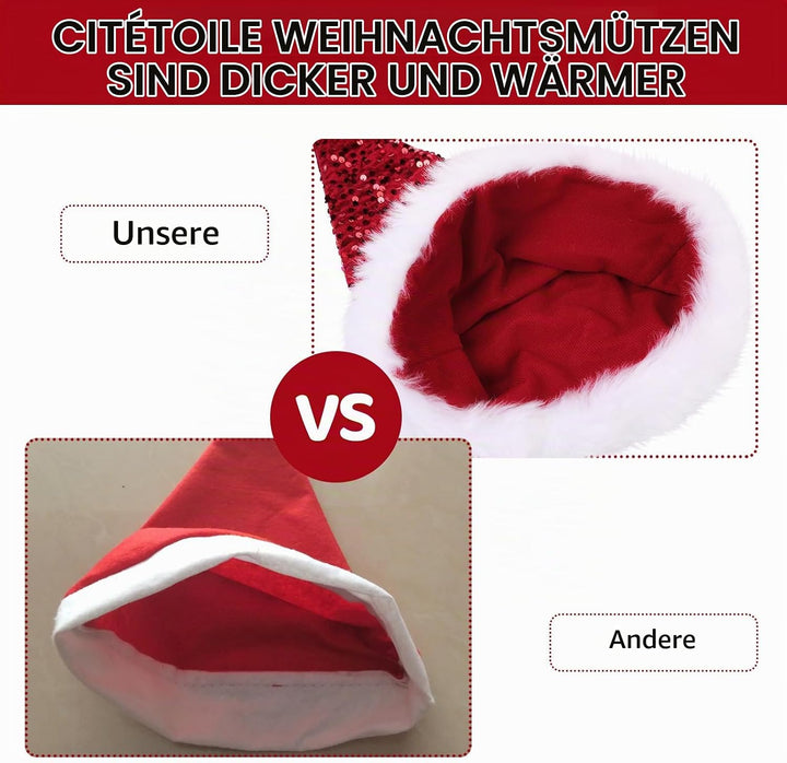 CITÉTOILE Weihnachtsmütze für Erwachsene, Deluxe Velours Nikolausmütze mit Soft Liner, Plüschkrempe