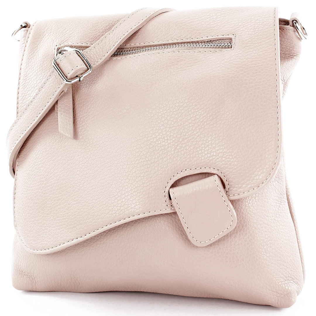 modamoda de - T146 - ital Messengertasche Umhängetasche aus Leder Rosabeige, Rosabeige