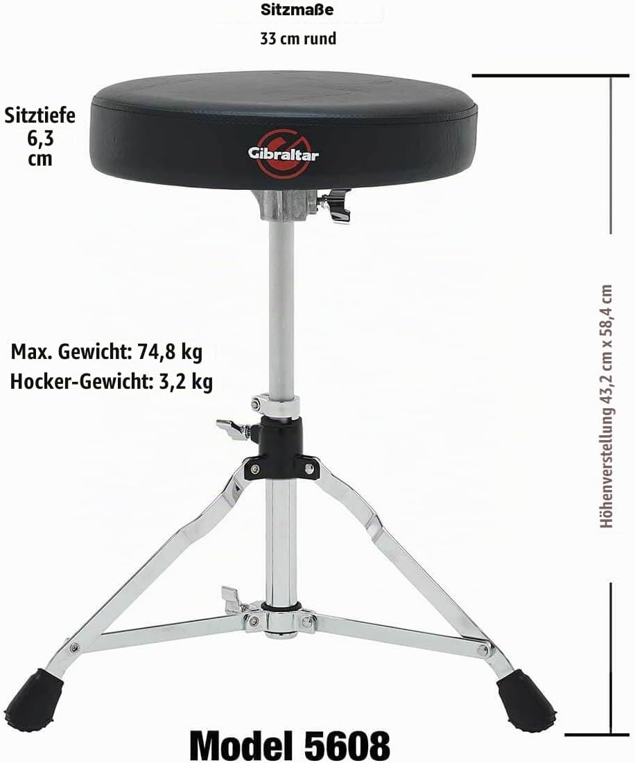 Gibraltar Schlagzeughocker, Drumhocker 5000 Series (runder SitzDurchmesser: 33cm, Vinyl Sitzfläche,