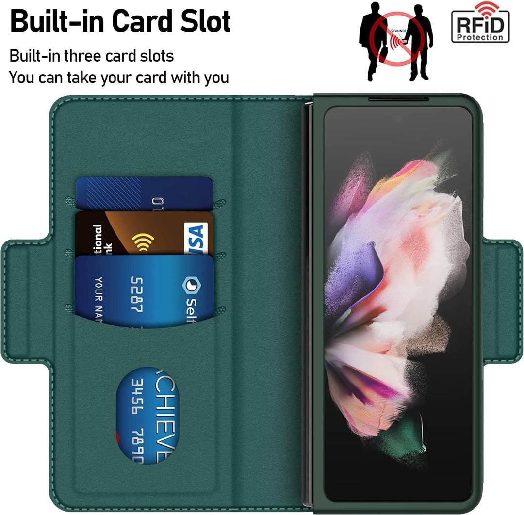 CENMASO Für Galaxy Z Fold 3 Hülle, [RFID Blockierung] 3-in-1 Magnetisch Geldbörse Kartenfach Leder H