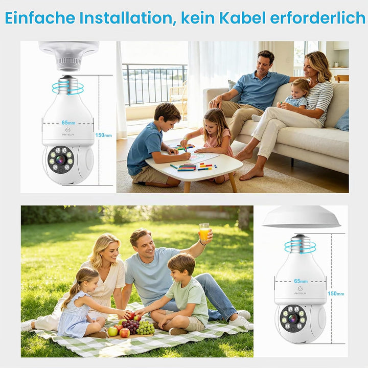 ANTELA Überwachungskamera 3MP 2K 2,4GHz, Bewegungserkennung, Zwei-Wege-Audio, kompatibel mit Alexa/G