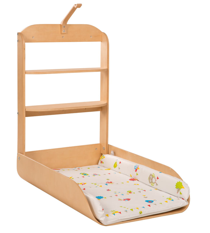 roba Wandwickeltisch natur - Klappbares Wickelregal aus gebogenem Holz gebogen + Wickelunterlage Wal