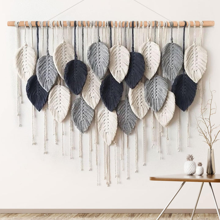 Weldomcor Grosser Wandbehang Wandteppich, Boho Makramee Gewebte Handgemachte Quaste Blatt Tapisserie