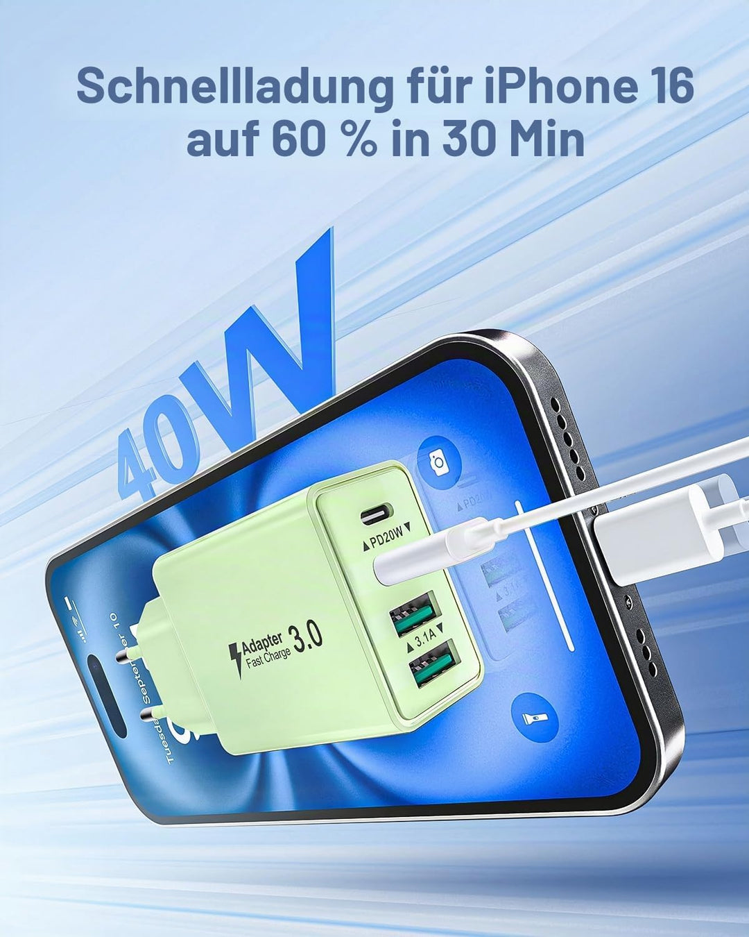 USB C Ladegerät, 2-Pack 40W 4 Ports USB C Stecker Schnellladegerät Mehrfach Ladestecker mit PD+QC Po