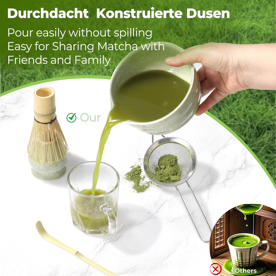 5 Stück Matcha Set, Matcha Besen Set, Matcha Schale mit Auslauf Matcha Löffel, Matcha Besen,Matcha F