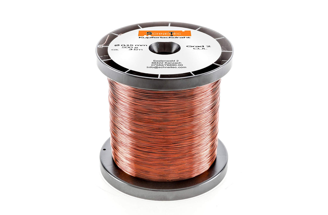 Kupferlackdraht W210 Ø 0,15 mm 500 g, ca. 3000m - CU Lackdraht Grad 2 CUL Kupferdraht Gewicht 500 Gr