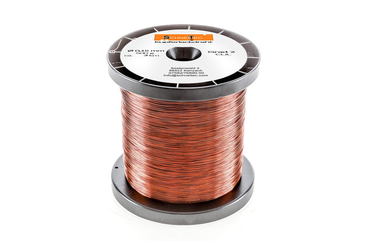 Kupferlackdraht W210 Ø 0,15 mm 500 g, ca. 3000m - CU Lackdraht Grad 2 CUL Kupferdraht Gewicht 500 Gr