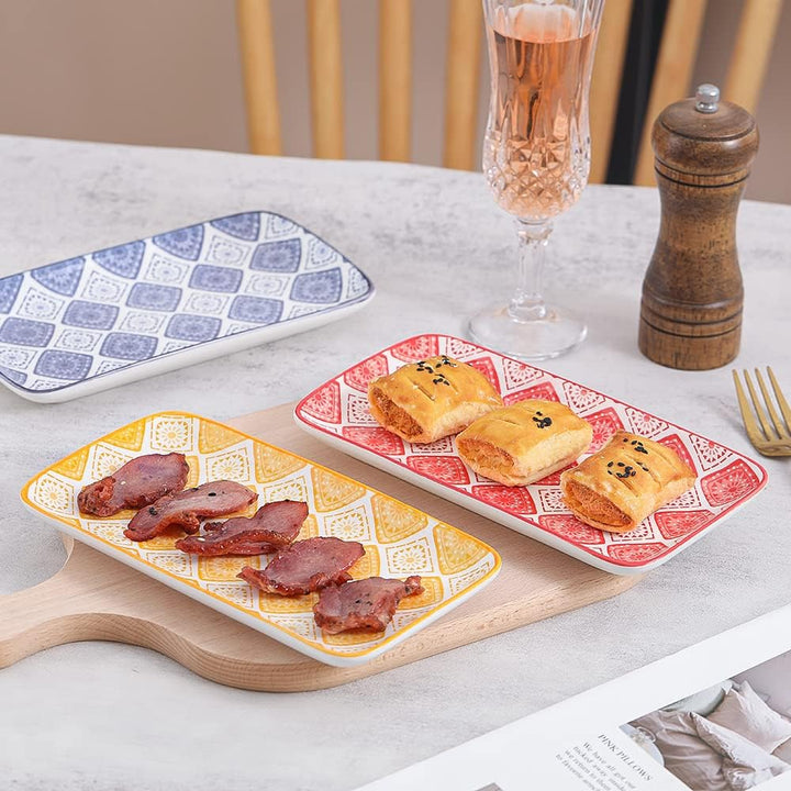 Servierteller Rechteckig Teller Set Porzellan - Rechteckige Teller für Sushi | Dessert | Snack | Vor