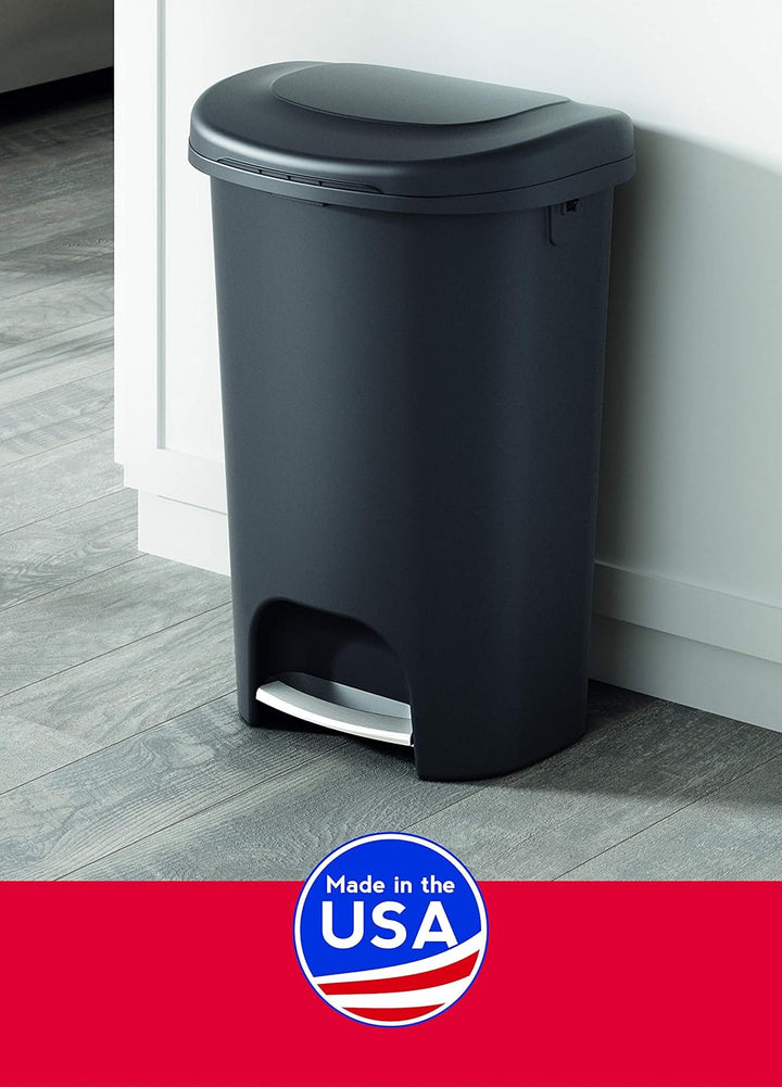 Rubbermaid Classic 13G Mülleimer mit Edelstahlpedal, Schwarz schwarz Premium Step-On, schwarz Premiu