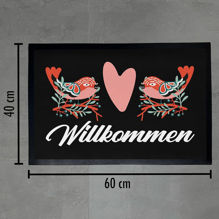 Trendation - Willkommen Vogel Grafik Fussmatte Geschenk Schöne Fussmatte Aussen und Innenbereich 60x