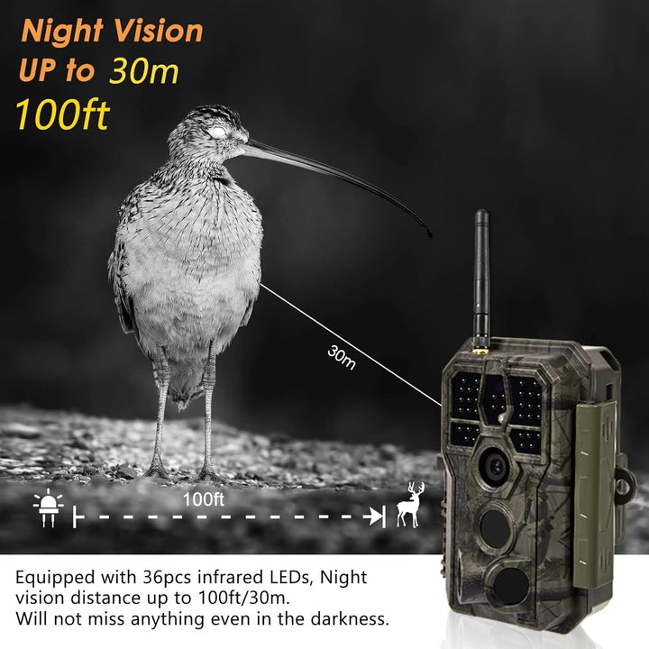 WLAN Wildkamera WiFi Wildtierkamera Nachtsichtkamera Fotofalle 32MP 1296P Verbinden druch APP Blueto