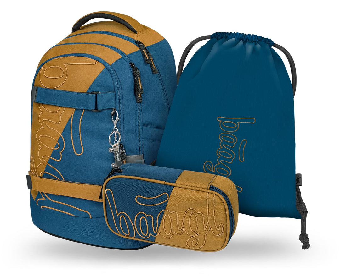 Baagl Schulrucksack Set Jungen Mädchen Teenager 3 Teilig, Skateboard Rucksack Skate MAX, Schultasche