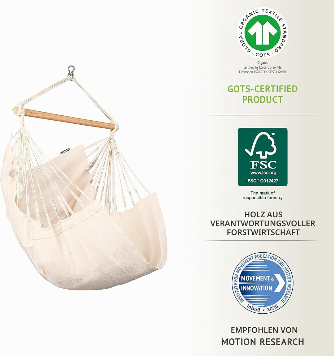 La Siesta®- Habana Hängesessel Basic Size für Entspannung & Stil: 360° Drehgelenk, hochwertiges Bamb