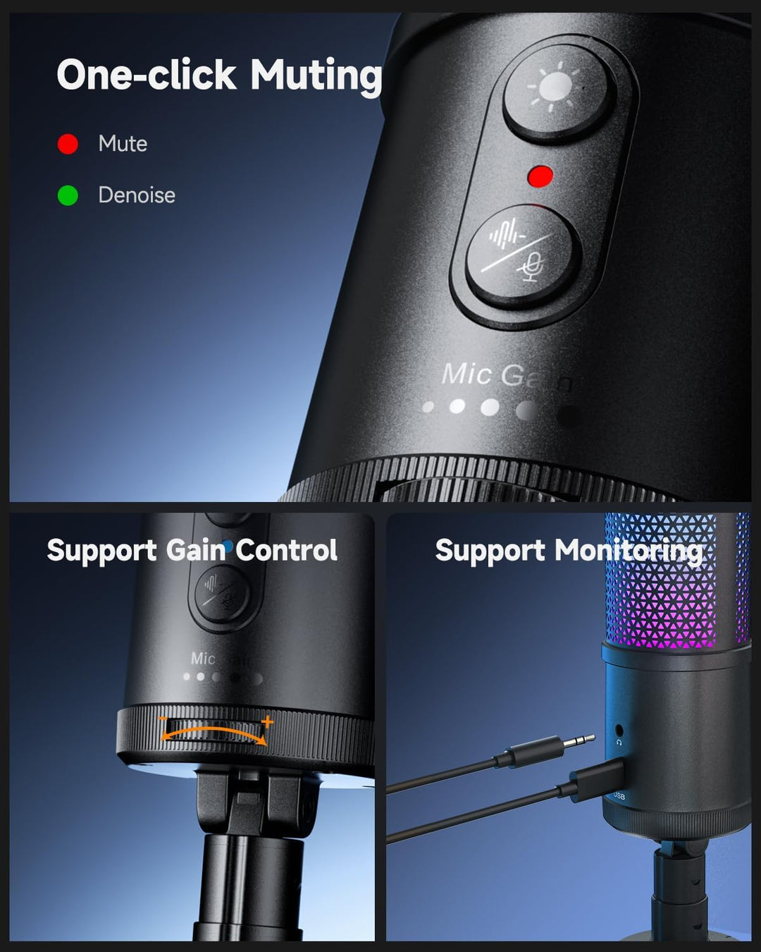 COMICA Ejoy Uni S USB Gaming Mikrofon mit RGB, 48kHz/24Bit, Noise Cancellation Kardioid-Kondensator