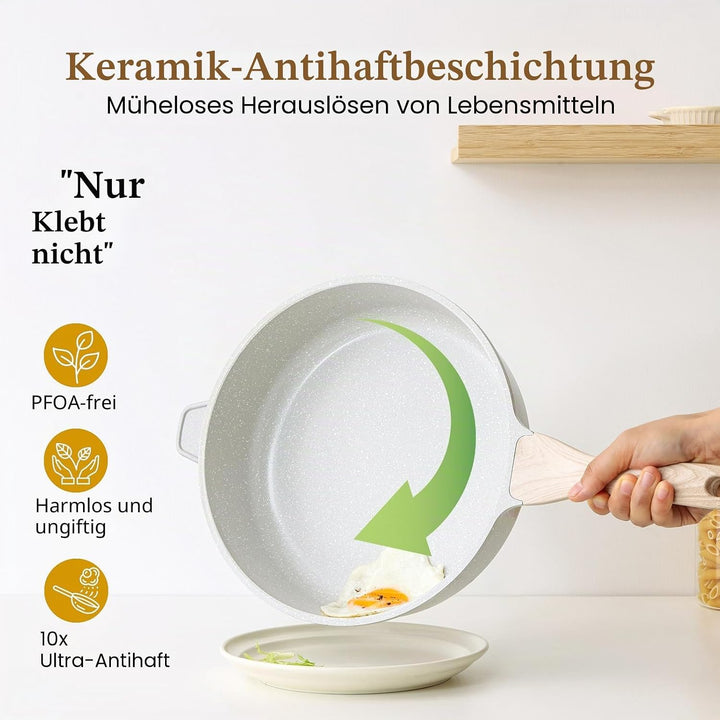 Kordisen Keramik Bratpfanne 28 cm Induktion, Antihaft Tiefe pfanne mit Deckel, Gesunde Stein Kochges