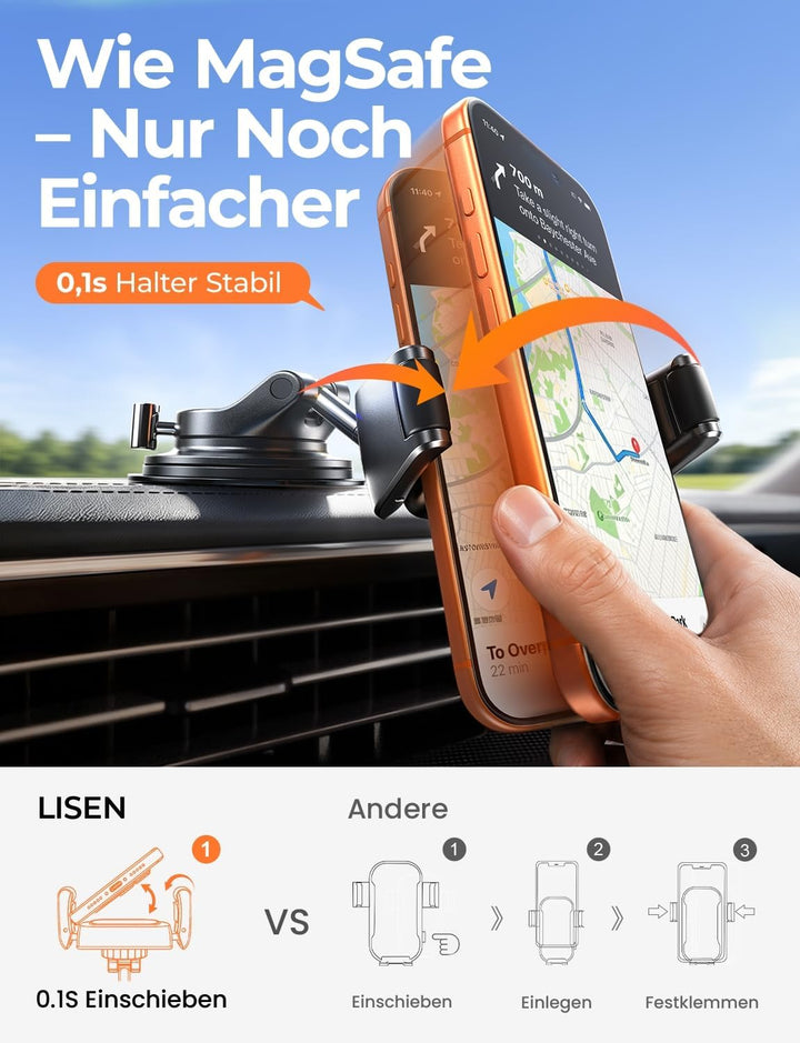 LISEN Vakuum Handyhalterung Auto - [Selbstanpassend] [Pionier-Design] Handyhalterung Auto mit Snapmo