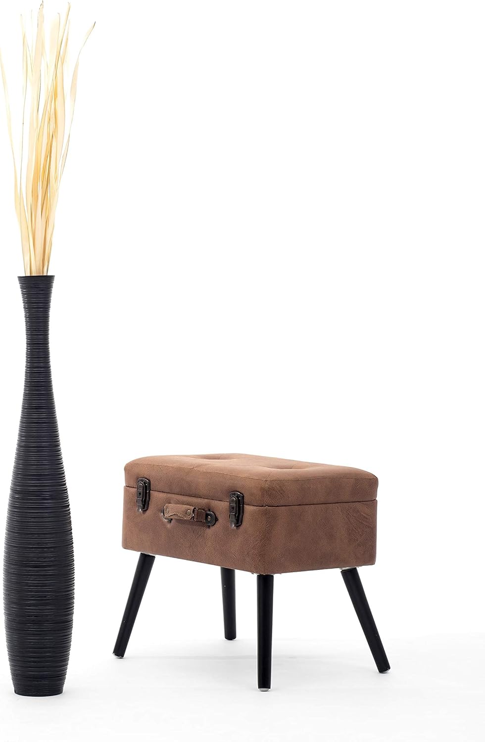 Leewadee Grosse Bodenvase für Dekozweige hohe Standvase Design Holzvase, Holz, 90 cm, Schwarz 90 cm