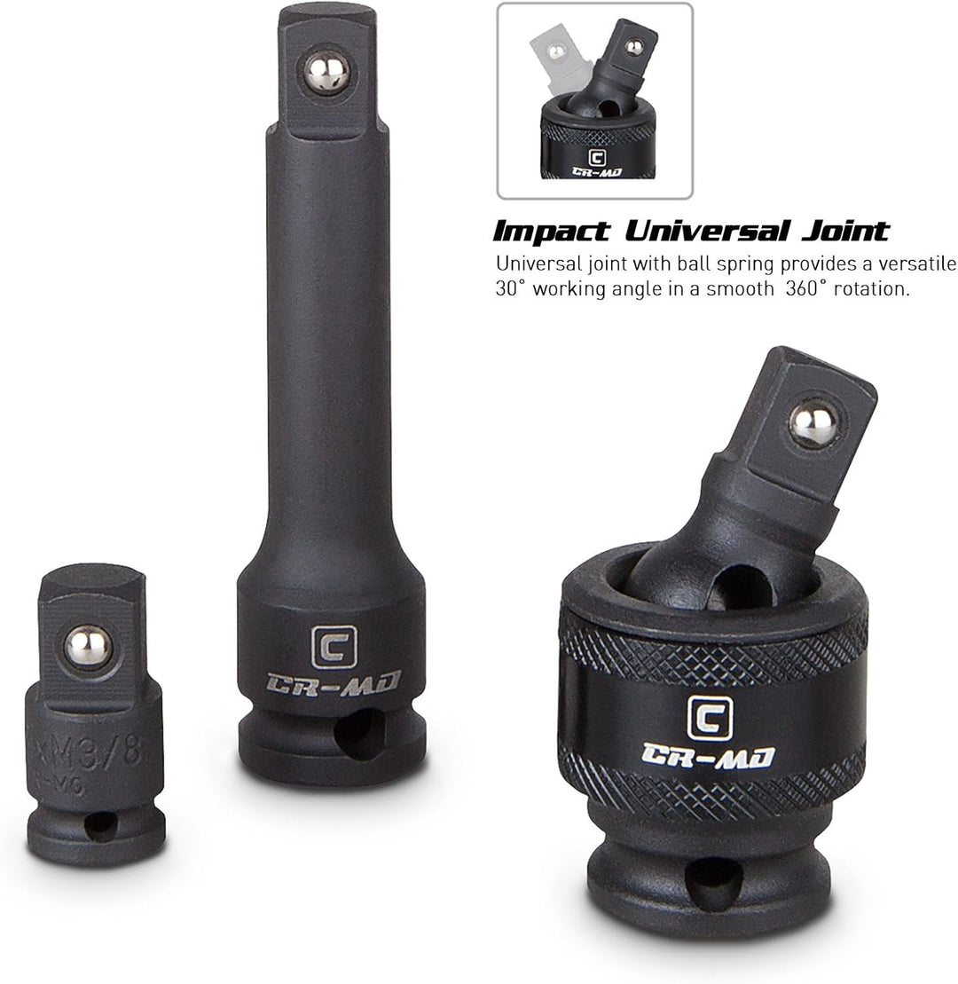 Capri Tools 3/8" Drive Master Impact Steckschlüsselsatz mit Adaptern und Verlängerungen, Premium Chr
