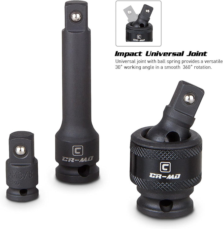 Capri Tools 3/8" Drive Master Impact Steckschlüsselsatz mit Adaptern und Verlängerungen, Premium Chr