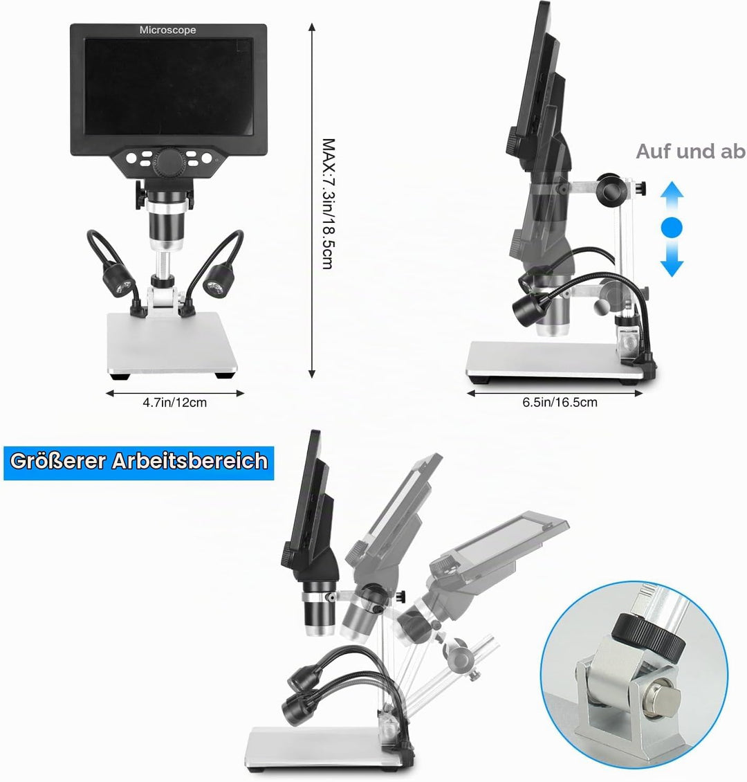 Koolertron LCD Digital Mikroskop, 7 Zoll 1080P USB Mikroskop mit Licht und Fernbedienung, Mikroskopk