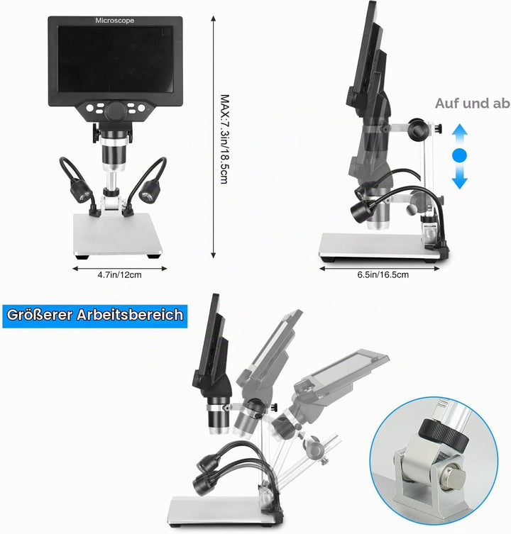Koolertron LCD Digital Mikroskop, 7 Zoll 1080P USB Mikroskop mit Licht und Fernbedienung, Mikroskopk