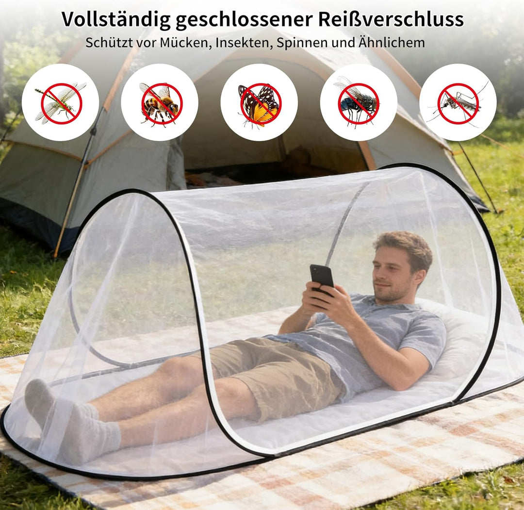 Pop Up Moskitonetz Bett, 200 x 80 x 56 cm, Moskitonetz Reise Pop Up, Faltbares Moskitonetz, 360° Sch