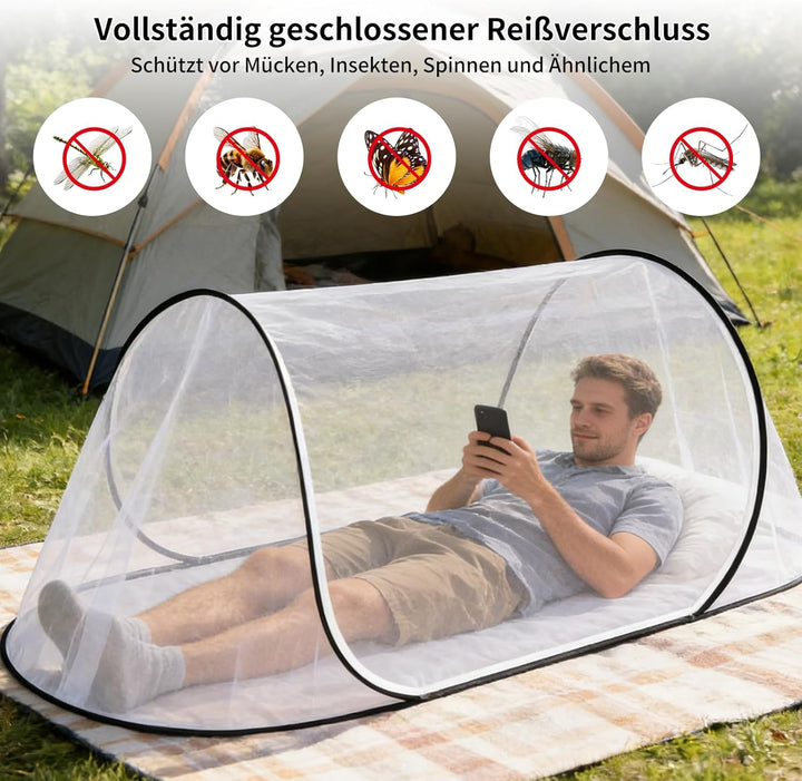 Pop Up Moskitonetz Bett, 200 x 80 x 56 cm, Moskitonetz Reise Pop Up, Faltbares Moskitonetz, 360° Sch