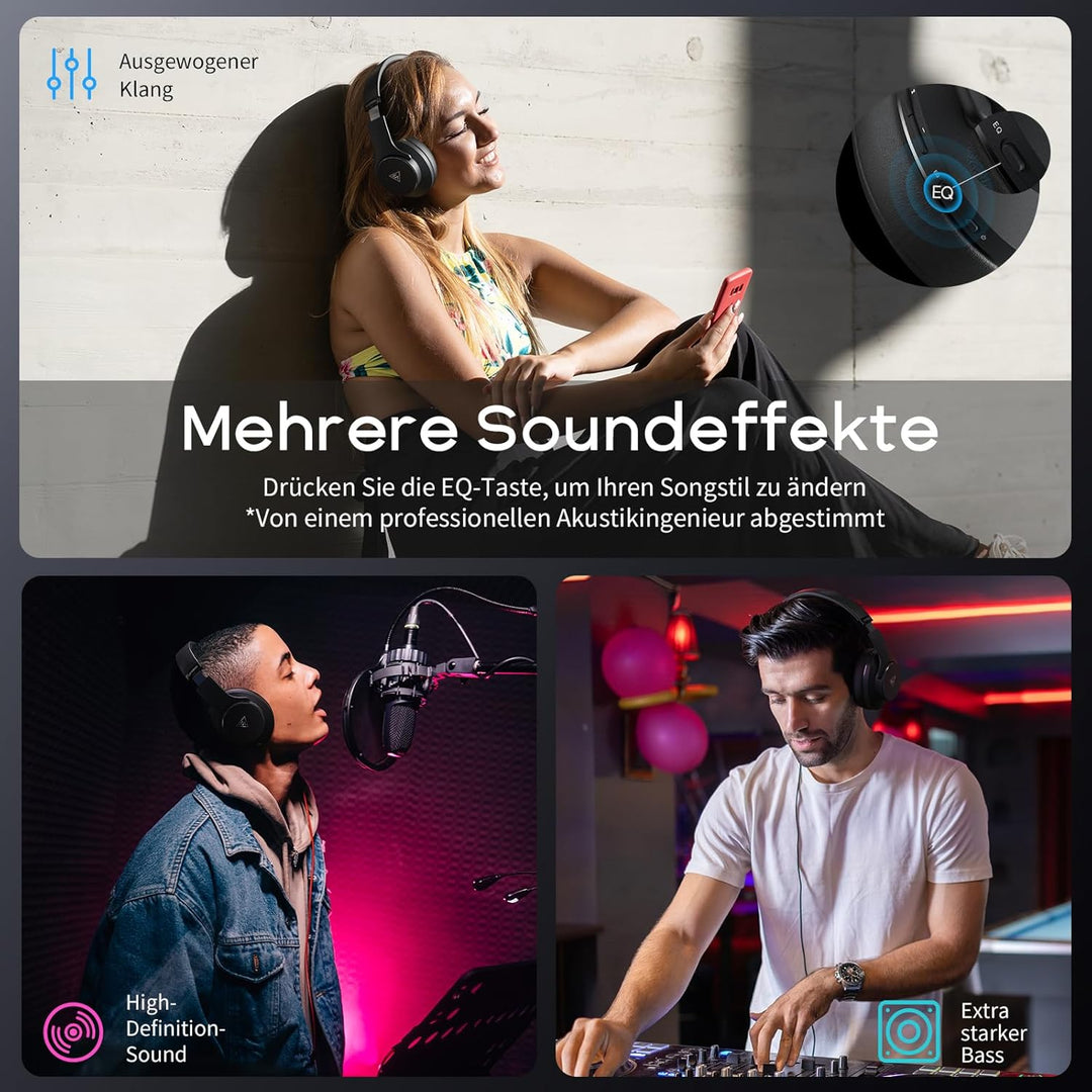 DOQAUS Bluetooth Kopfhörer Over Ear,90H Spielzeit Bluetooth 5.3 Kabellose Kopfhörer mit Mikrofon mit