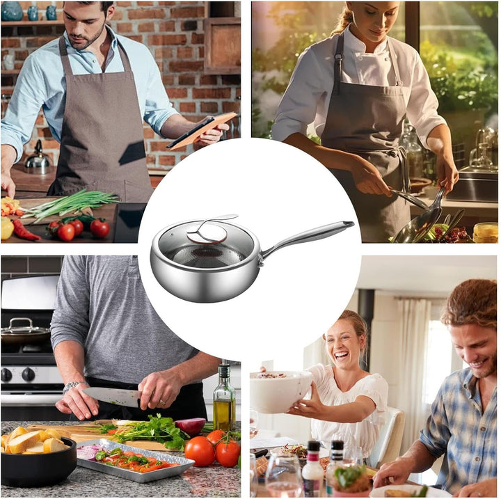 Générique Wok-Pfanne mit Deckel, Titanium-Coated Deep Frying Pan for Stir-Fry Stewing, Quick-Heating