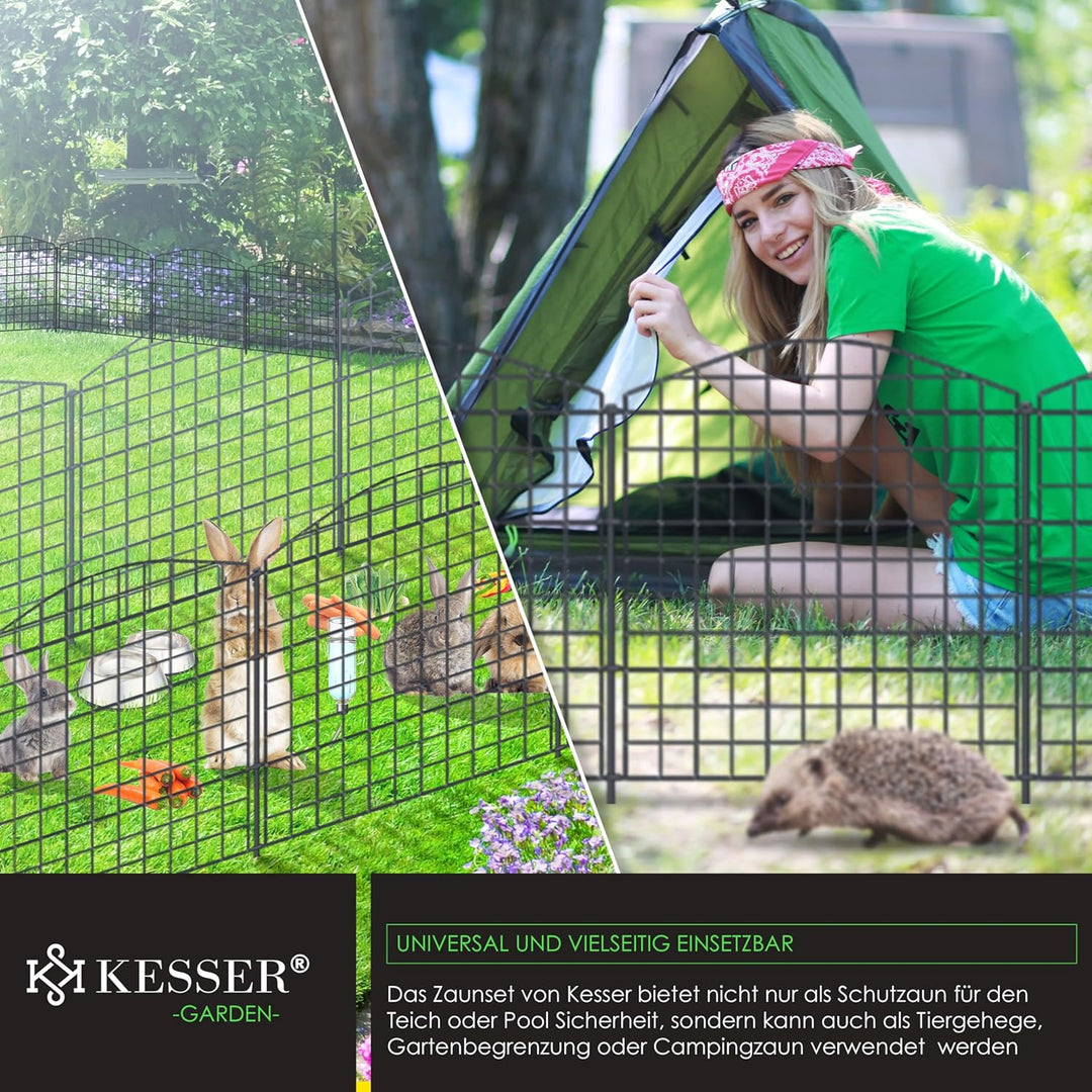 KESSER® Teichzaun Gartenzaun Steckzaun Komplettset Metall 5x Oberbogen Rund Inkl. Handschuhe, 1x Ham