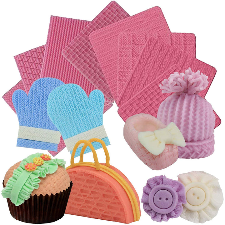 musykrafties Gewebe Stricken Silikonform Struktur Stempel Mat 8-in-Set Bundle für Sugarcraft Kuchen
