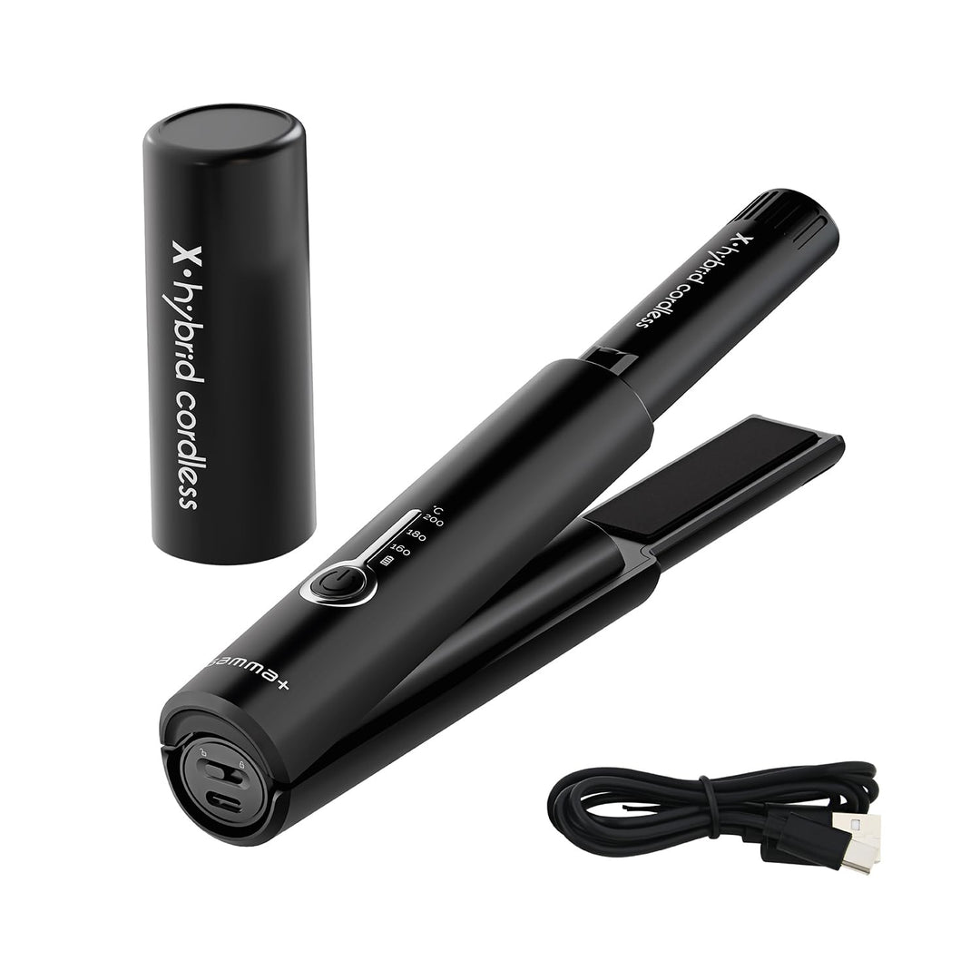 Gamma+ X-Hybrid Kabelloses Glätteisen für Reisen | Mini Haarglätter 2-in-1 für Glattes und Lockiges