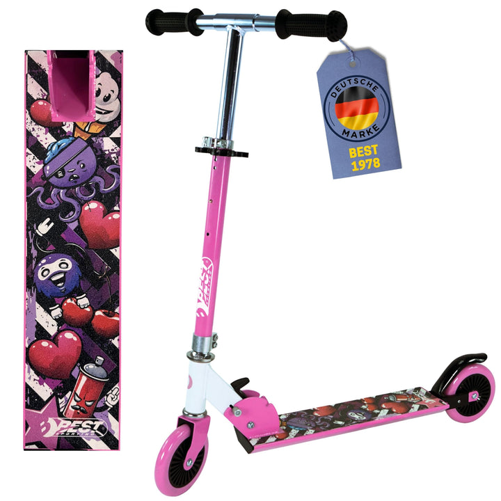 Best Sporting Scooter Kinder I klappbarer Tretroller I pink-weiss oder blau/schwarz I hochwertiger C