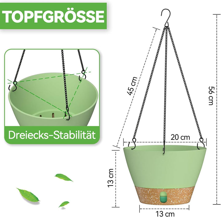 ZMTECH Blumenampel, 2er-Set Φ20cm Hängende Blumentöpfe Zum Aufhängen, Kunststoff Hängetopf mit Unter