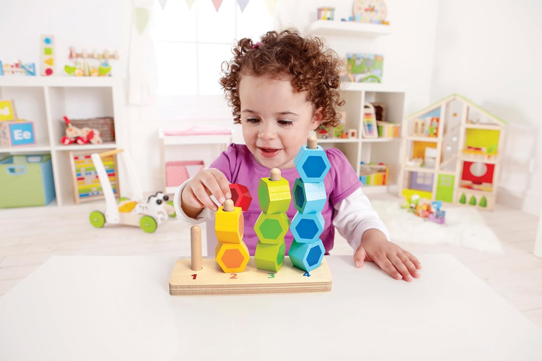 Hape Zähl- und Steckspiel, Holz Lernspielzeug, Motorikspielzeug, Zahlen &amp; Farben Lernen, Steckspiel