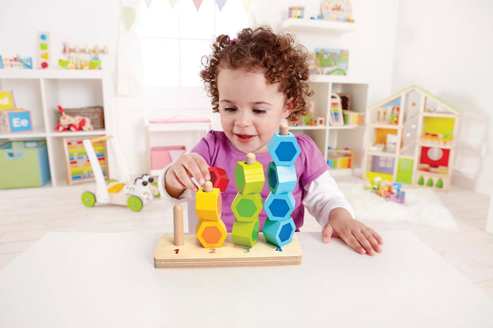 Hape Zähl- und Steckspiel, Holz Lernspielzeug, Motorikspielzeug, Zahlen &amp; Farben Lernen, Steckspiel